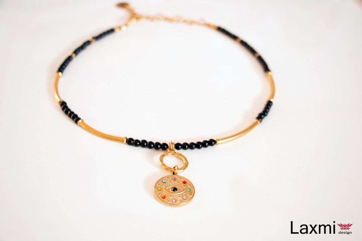 Ogrlica DIVINE EYE od onyx kamena i pozlaćenog čelika s privjeskom 3 Ogrlica DIVINE EYE od onyx kamena i pozlaćenog čelika s privjeskom - Slika 3