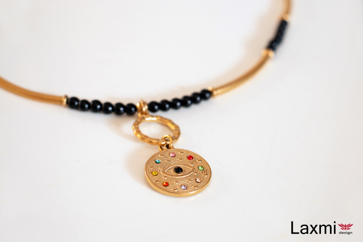 Ogrlica DIVINE EYE od onyx kamena i pozlaćenog čelika s privjeskom 2 Ogrlica DIVINE EYE od onyx kamena i pozlaćenog čelika s privjeskom - Slika 2